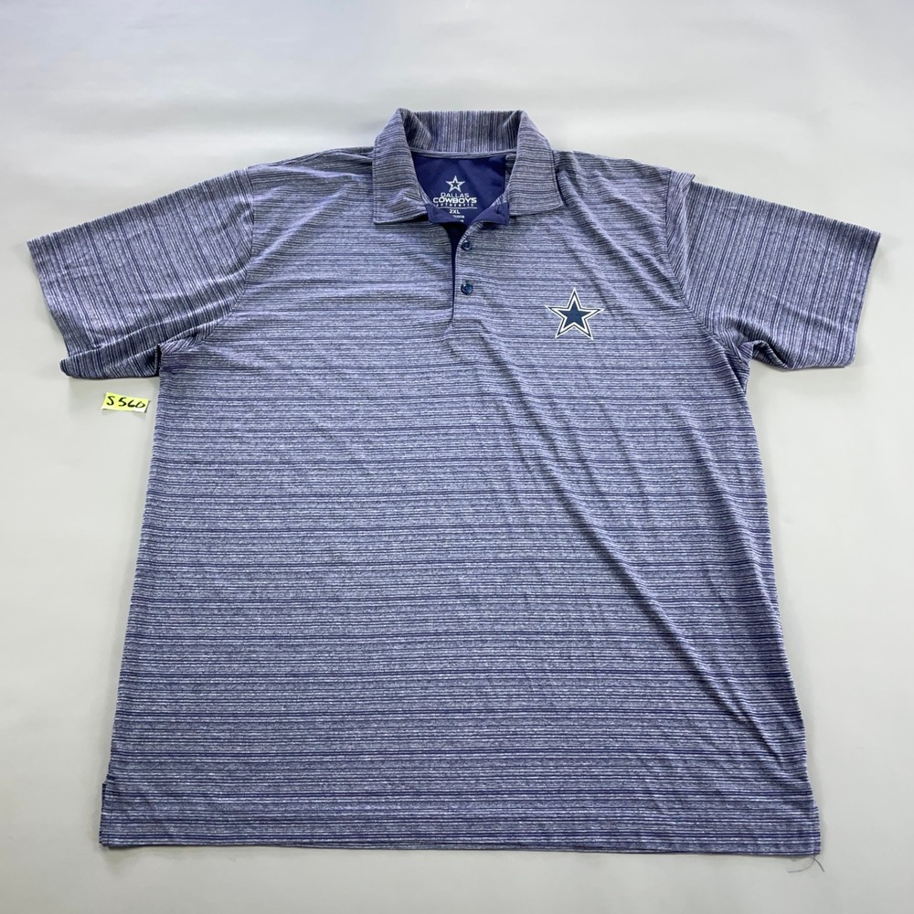 Dallas Cowboys Authentic Mens 2XL Navy Blue Space Dye Stripe Polo Shirt NFL
